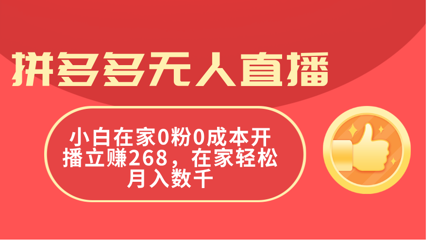 （11521期）拼多多无人直播，小白在家0粉0成本开播立赚268，在家轻松月入数千-叮当猫聊项目