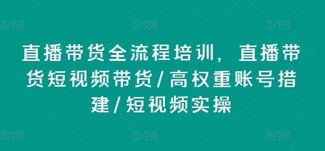 直播带货全流程培训，直播带货短视频带货/高权重账号措建/短视频实操-叮当猫聊项目