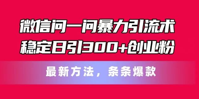 微信问一问暴力引流术，稳定日引300+创业粉，最新方法，条条爆款【揭秘】-叮当猫聊项目