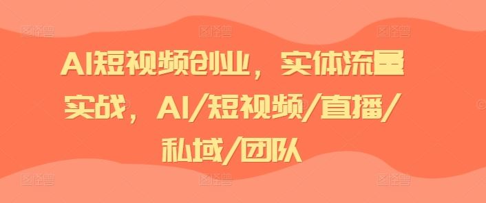 AI短视频创业，实体流量实战，AI/短视频/直播/私域/团队-叮当猫聊项目