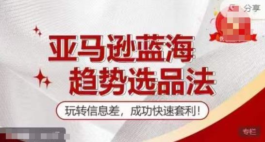 【训练营】亚马逊蓝海趋势选品法，玩转信息差，成功快速套利-叮当猫聊项目