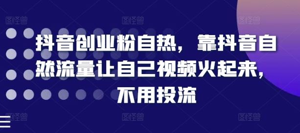 抖音创业粉自热，靠抖音自然流量让自己视频火起来，不用投流-叮当猫聊项目