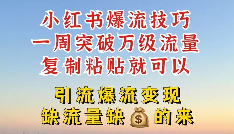 小红书爆流技巧，一周突破万级流量，复制粘贴就可以，引流爆流变现【揭秘】-叮当猫聊项目