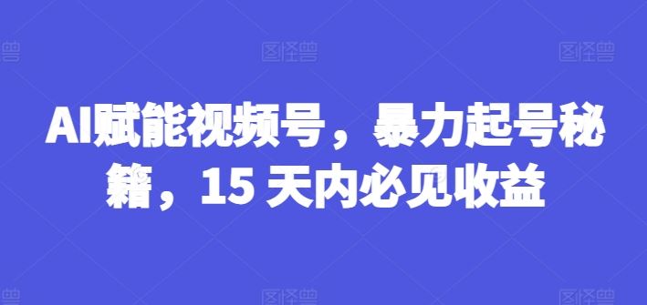 AI赋能视频号，暴力起号秘籍，15 天内必见收益【揭秘】-叮当猫聊项目
