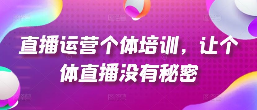 直播运营个体培训，让个体直播没有秘密，起号、货源、单品打爆、投流等玩法-叮当猫聊项目