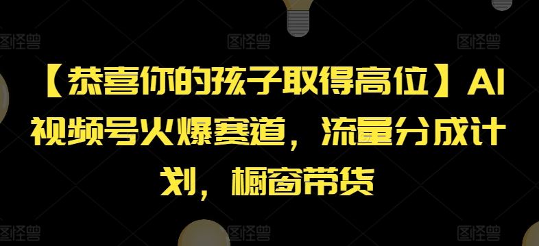 【恭喜你的孩子取得高位】AI视频号火爆赛道，流量分成计划，橱窗带货【揭秘】-叮当猫聊项目