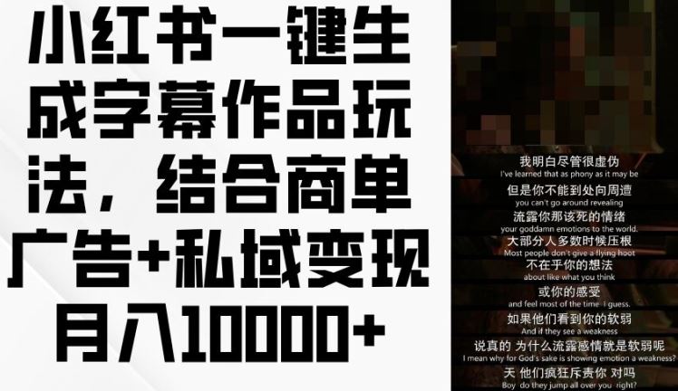 小红书一键生成字幕作品玩法，结合商单广告+私域变现月入1w+【揭秘】-叮当猫聊项目