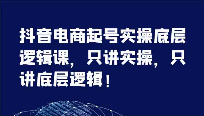 抖音电商起号实操底层逻辑课，只讲实操，只讲底层逻辑！（7节）-叮当猫聊项目