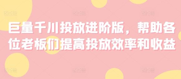 巨量千川投放进阶版，帮助各位老板们提高投放效率和收益-叮当猫聊项目