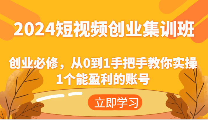 2024短视频创业集训班：创业必修，从0到1手把手教你实操1个能盈利的账号-叮当猫聊项目
