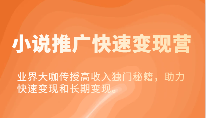 小说推广快速变现营-业界大咖传授高收入独门秘籍，助力快速变现和长期变现。-叮当猫聊项目