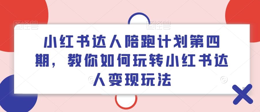 小红书达人陪跑计划第四期，教你如何玩转小红书达人变现玩法-叮当猫聊项目