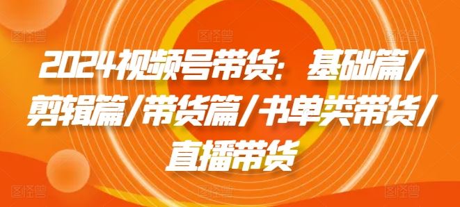 2024视频号带货：基础篇/剪辑篇/带货篇/书单类带货/直播带货-叮当猫聊项目