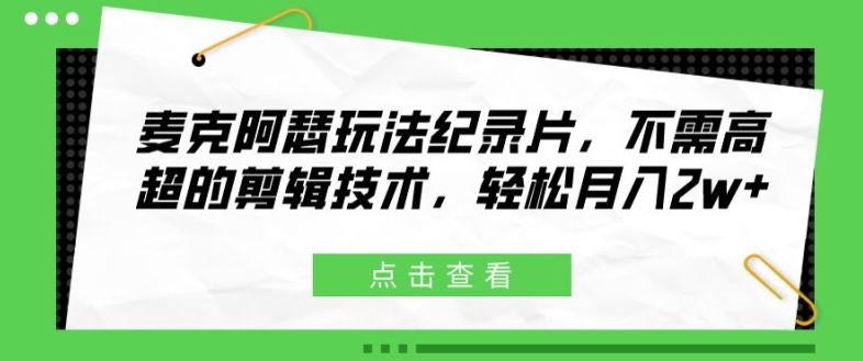 麦克阿瑟玩法纪录片，不需高超的剪辑技术，轻松月入2w+【揭秘】-叮当猫聊项目