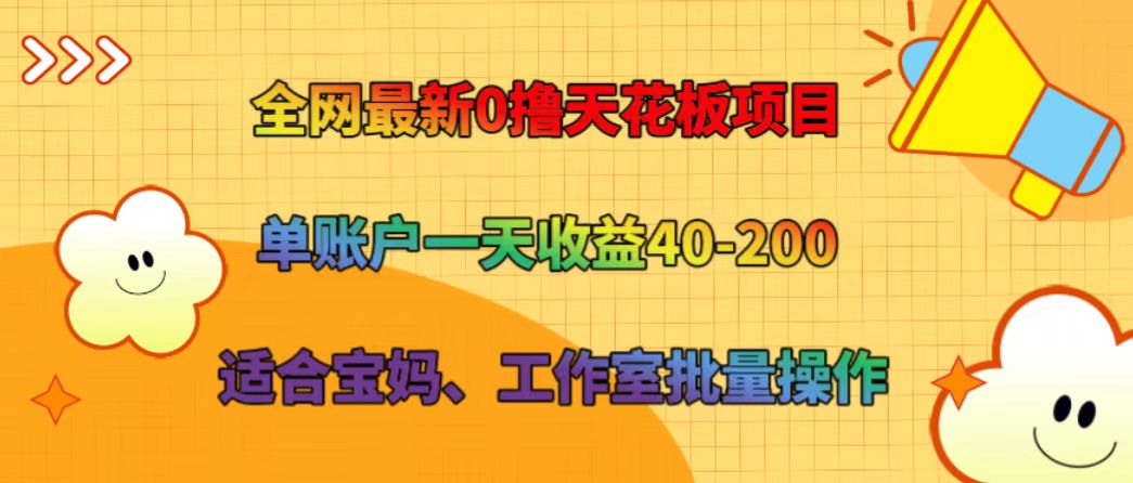 全网最新0撸天花板项目 单账户一天收益40-200 适合宝妈、工作室批量操作-叮当猫聊项目