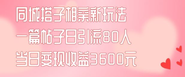 同城搭子相亲新玩法一篇帖子引流80人当日变现3600元(项目教程+实操教程)【揭秘】-叮当猫聊项目