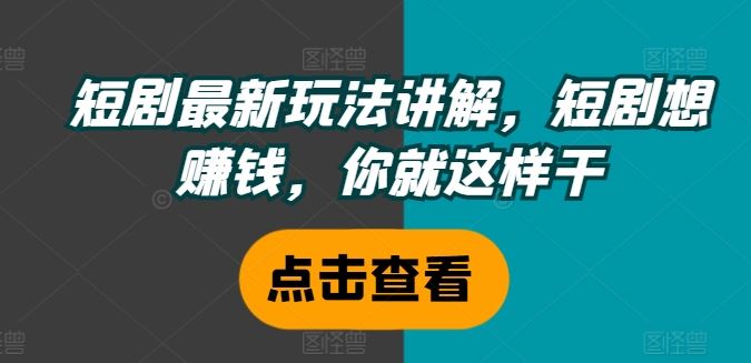 短剧最新玩法讲解，短剧想赚钱，你就这样干-叮当猫聊项目