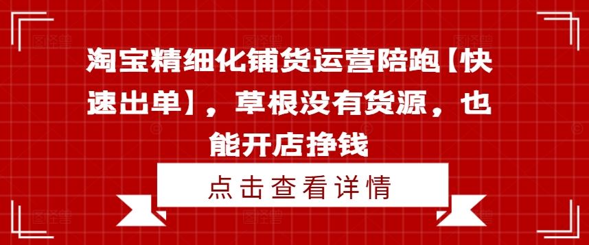 淘宝精细化铺货运营陪跑【快速出单】，草根没有货源，也能开店挣钱-叮当猫聊项目