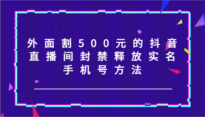 外面割500元的抖音直播间封禁释放实名/手机号方法！-叮当猫聊项目