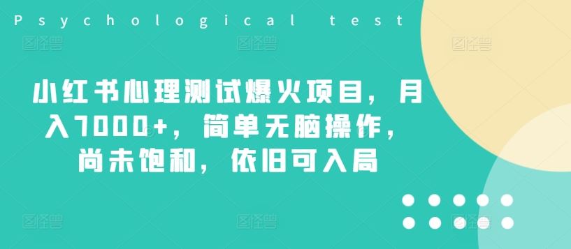 小红书心理测试爆火项目，月入7000+，简单无脑操作，尚未饱和，依旧可入局-叮当猫聊项目