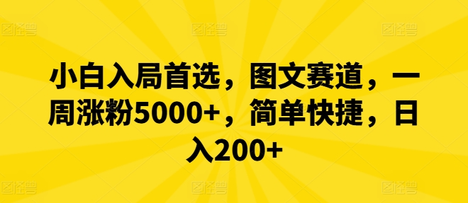 小白入局首选，图文赛道，一周涨粉5000+，简单快捷，日入200+-叮当猫聊项目
