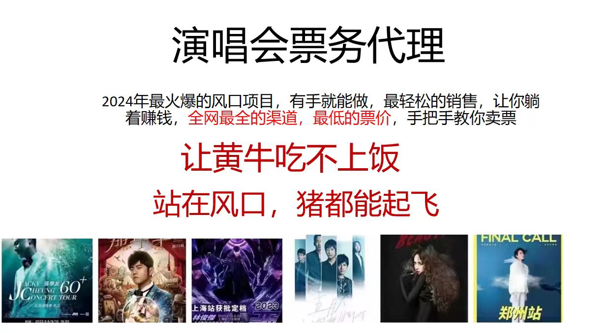 （12111期）演唱会门票代理，2024年低价票，小白能上手，手把手教你卖票，日入2000+.-叮当猫聊项目