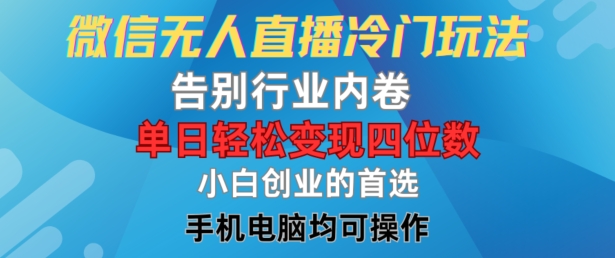 微信无人直播冷门玩法，告别行业内卷，单日轻松变现四位数，小白的创业首选-叮当猫聊项目
