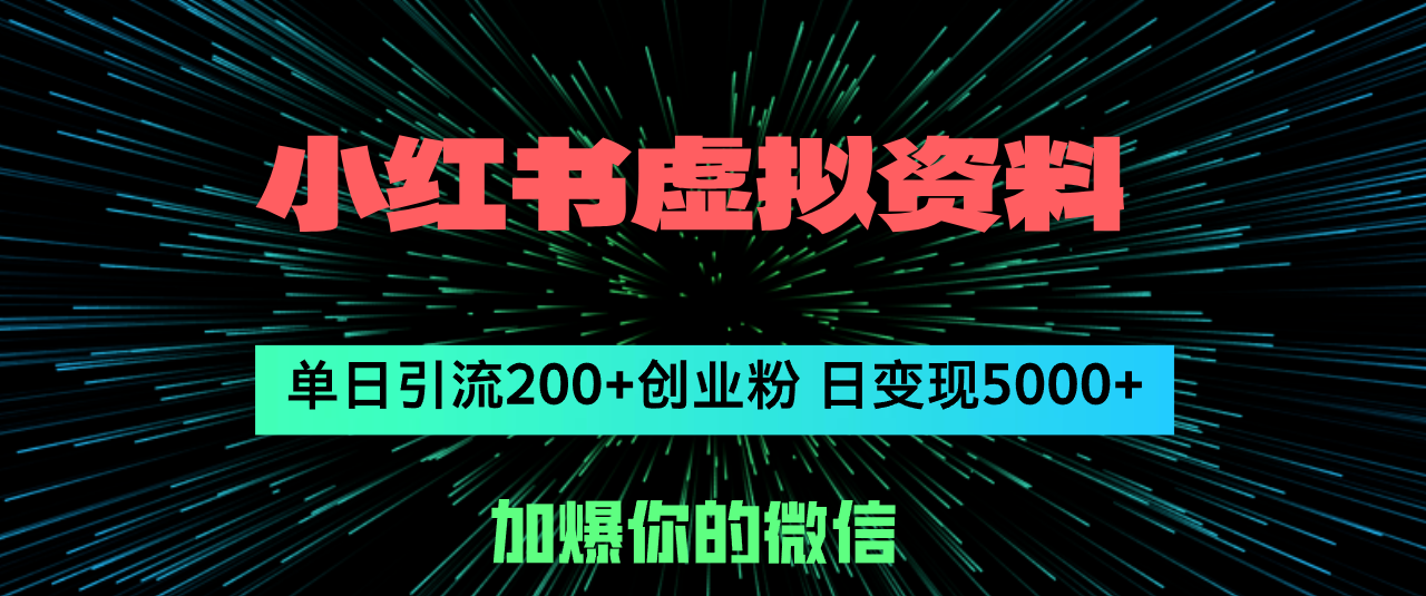 （12164期）小红书虚拟资料日引流200+创业粉，单日变现5000+-叮当猫聊项目