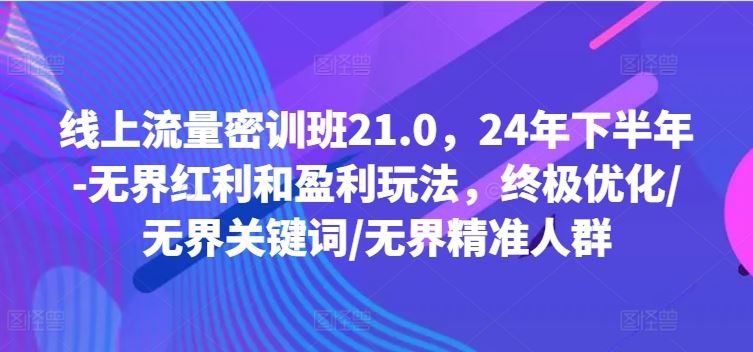 线上流量密训班21.0，24年下半年-无界红利和盈利玩法，终极优化/无界关键词/无界精准人群-叮当猫聊项目