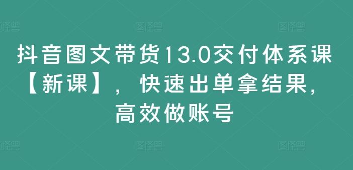 抖音图文带货13.0交付体系课【新课】，快速出单拿结果，高效做账号-叮当猫聊项目