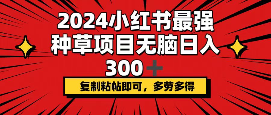 （12336期）2024小红书最强种草项目，无脑日入300+，复制粘帖即可，多劳多得-叮当猫聊项目