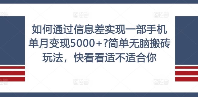 如何通过信息差实现一部手机单月变现5000+?简单无脑搬砖玩法，快看看适不适合你【揭秘】-叮当猫聊项目
