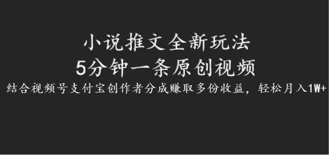 小说推文全新玩法，5分钟一条原创视频，结合视频号支付宝创作者分成赚取多份收益-叮当猫聊项目