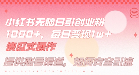 小红书无脑每日引流创业粉500+，小白每天只花半小时，躺赚长尾收益【揭秘】-叮当猫聊项目