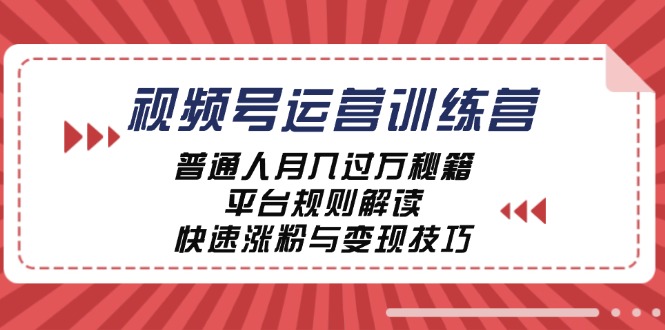 视频号运营训练营：普通人月入过万秘籍，平台规则解读，快速涨粉与变现-叮当猫聊项目