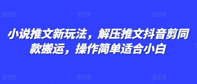 小说推文新玩法，解压推文抖音剪同款搬运，操作简单适合小白-叮当猫聊项目