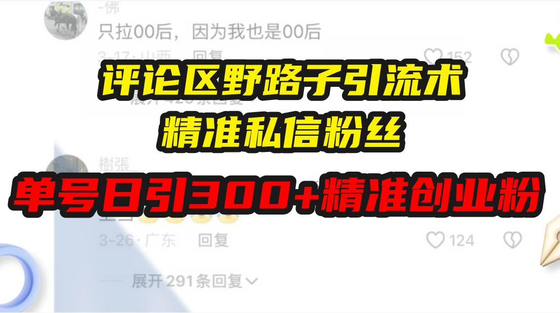 （13676期）评论区野路子引流术，精准私信粉丝，单号日引流300+精准创业粉-叮当猫聊项目