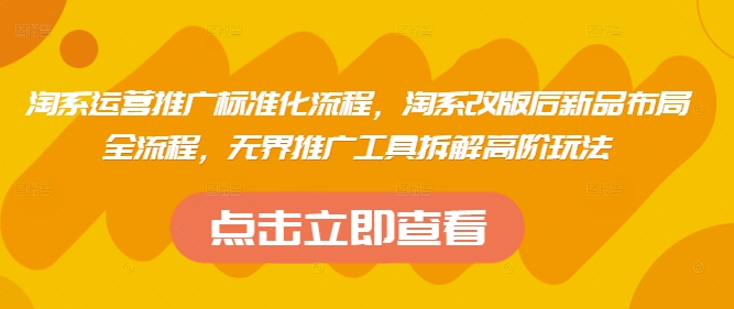淘系运营推广标准化流程，​淘系改版后新品布局全流程，无界推广工具拆解高阶玩法-叮当猫聊项目