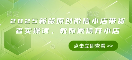2025新版原创微信小店带货者实操课，教你微信开小店-叮当猫聊项目