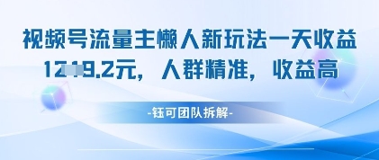 视频号流量主懒人新玩法，一天收益1k，人群精准收益高-叮当猫聊项目