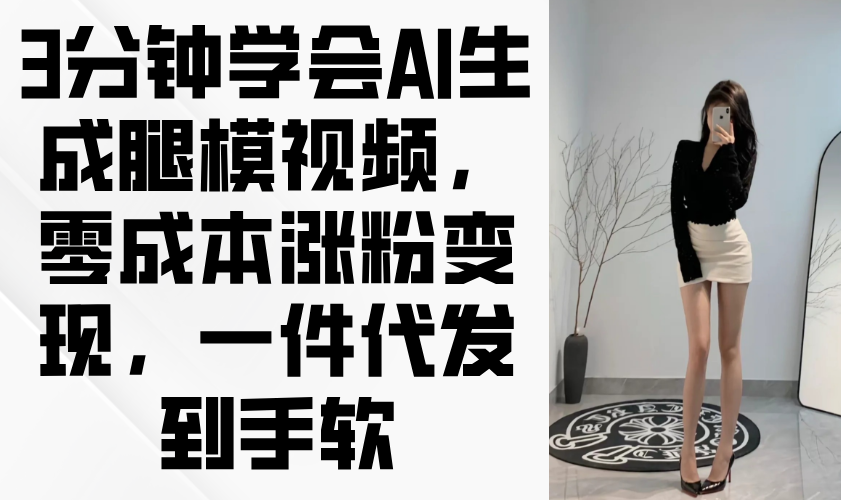 3分钟学会AI生成腿模视频，零成本涨粉变现，一件代发到手软-叮当猫聊项目