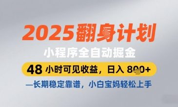 2025小程序全自动掘金，48 小时可见收益，日入8张，长期稳定靠谱，小白宝妈轻松上手【揭秘】-叮当猫聊项目