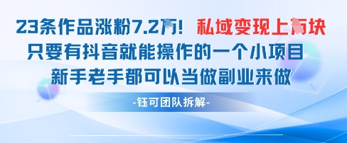 抖音私域项目23条作品涨粉7.2W，私域变现1W-叮当猫聊项目