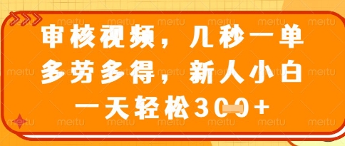 视频审核员，几秒一单，不限时间，不限地点，多做多得，新人小白一天轻松几张+【揭秘】-叮当猫聊项目