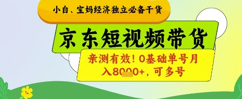 小白宝妈经济独立必备干货，京东短视频带货，亲测有效!0基础单号月入8k+，可多号【揭秘】-叮当猫聊项目