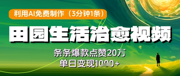 利用AI免费制作田园生活治愈视频，条条爆款点赞20W，单日变现几张-叮当猫聊项目