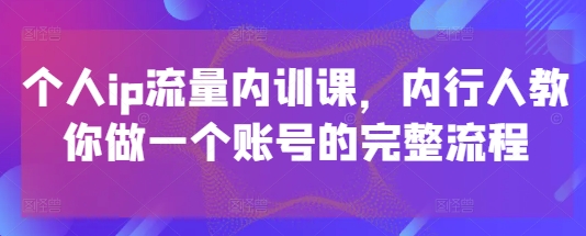 个人ip流量内训课，内行人教你做一个账号的完整流程-叮当猫聊项目