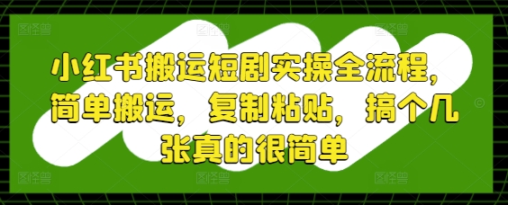 小红书搬运短剧实操全流程，简单搬运，复制粘贴，搞个几张真的很简单-叮当猫聊项目