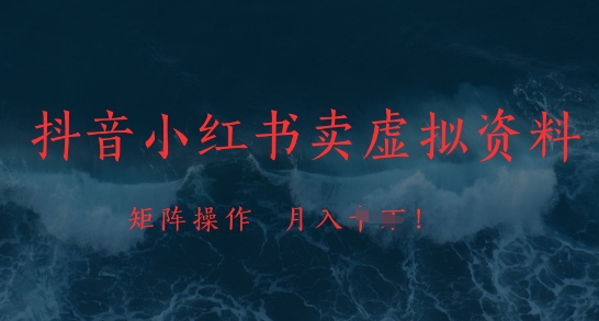 抖音小红书卖虚拟资料，市场需求一直存在，矩阵操作，月入1w+-叮当猫聊项目