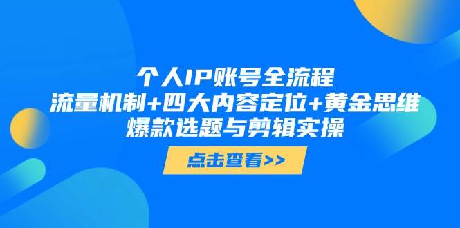 个人IP账号全流程：流量机制+四大内容定位+黄金思维, 爆款选题与剪辑实操-叮当猫聊项目